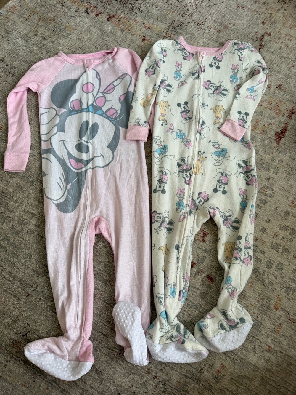Disney Baby 12M Minnie Mickey Footed Pajamas Sleeper Lot of 2